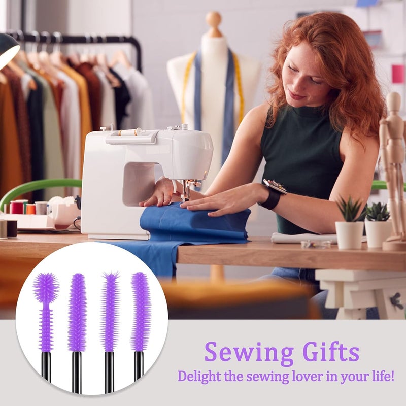 FJW Store Machine Cleaning Brushes, Reusable Silicone Dense Bristles Clean Brush for Sewing Machine Internal and Spool Area, The Every Nook and Cranny Sewing Machine Cleaning Tools 20 PCS Purple - Image 5